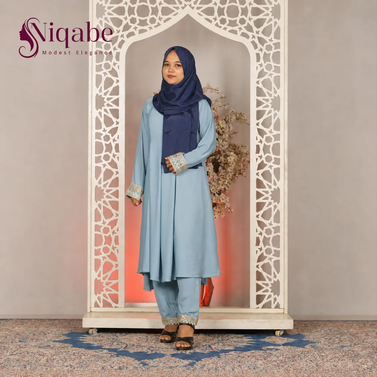 Premium Dubai Cherry Co-Ord Set - Powder Blue