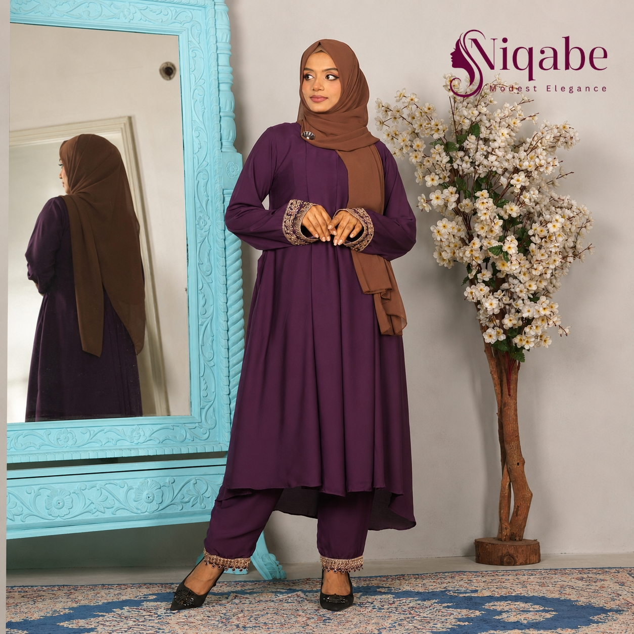 Premium Dubai Cherry Co-Ord Set - Royal Plum