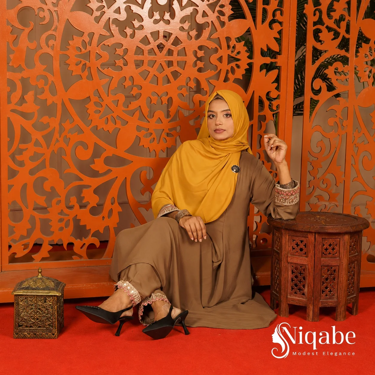 Premium Dubai Cherry Co-Ord Set - Soft Camel