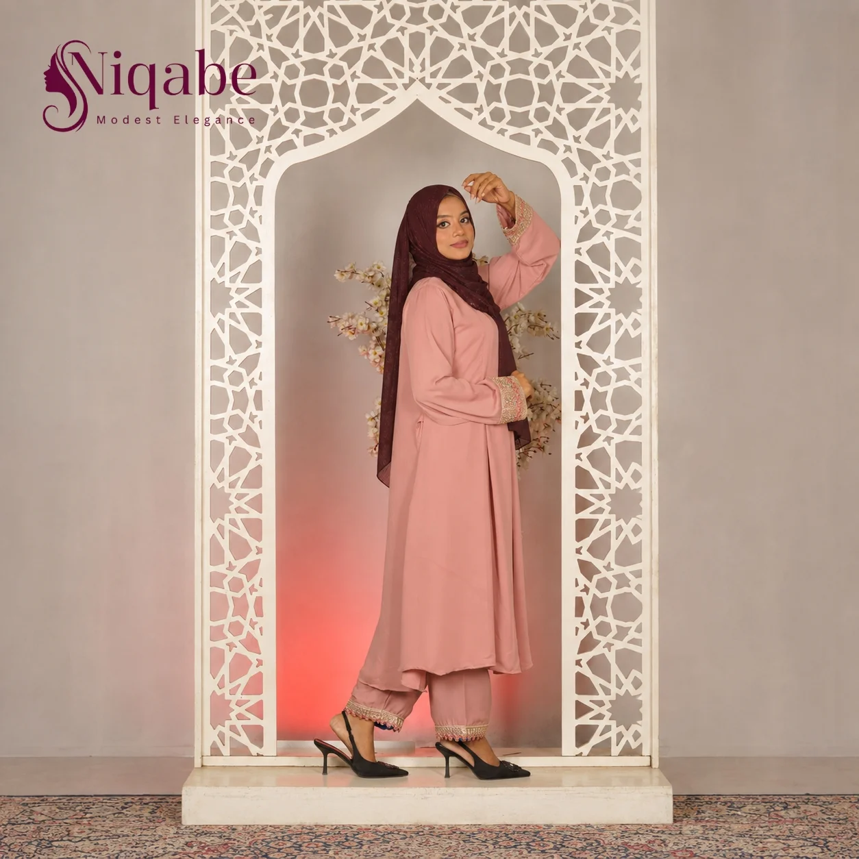 Premium Dubai Cherry Co-Ord Set - Blush Pink