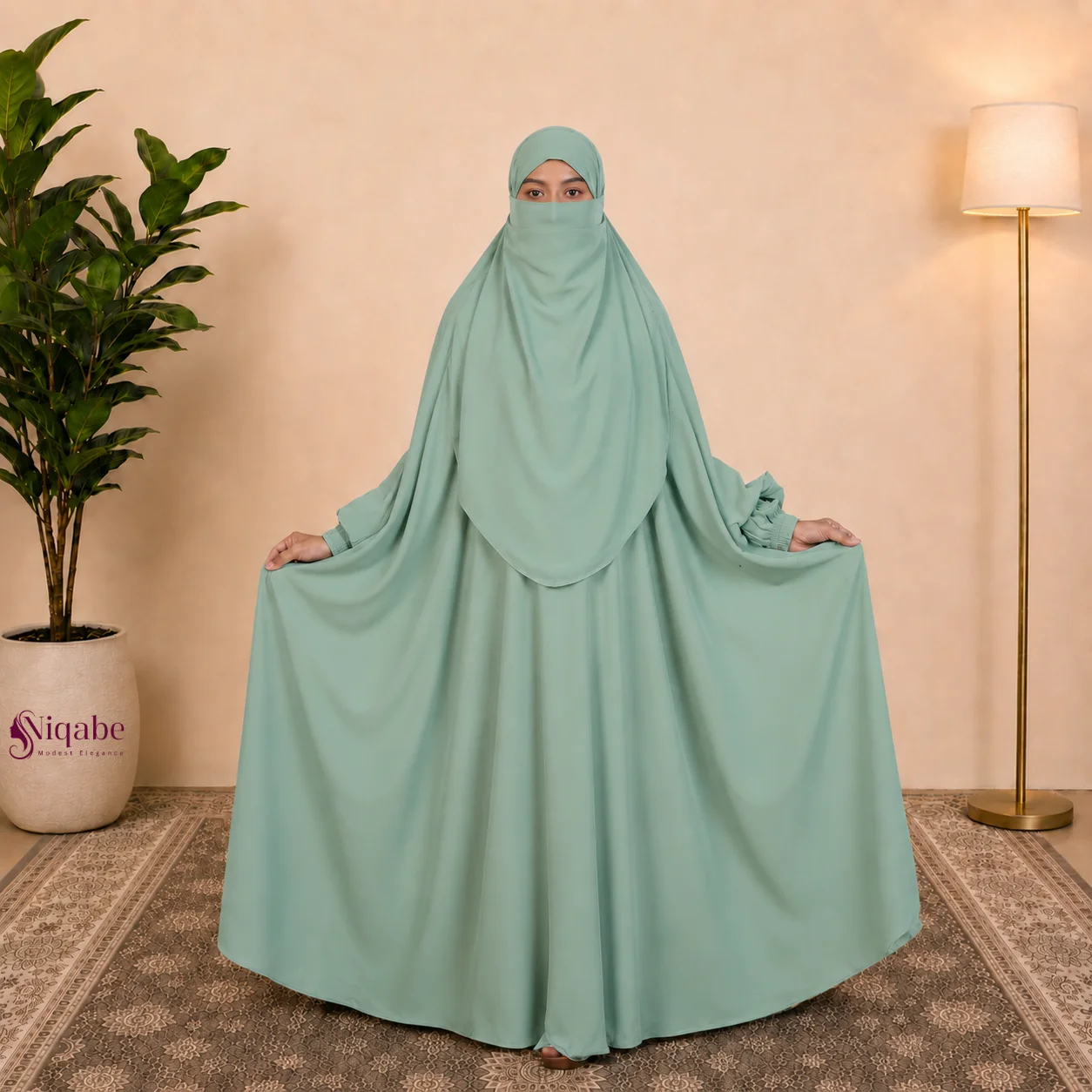 Premium Dubai Cherry Floor-Touch Jilbab - Mint