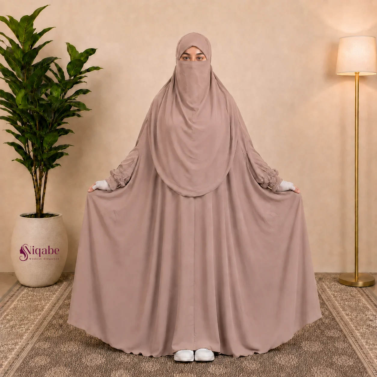 Premium Dubai Cherry Floor-Touch Jilbab - Taupe