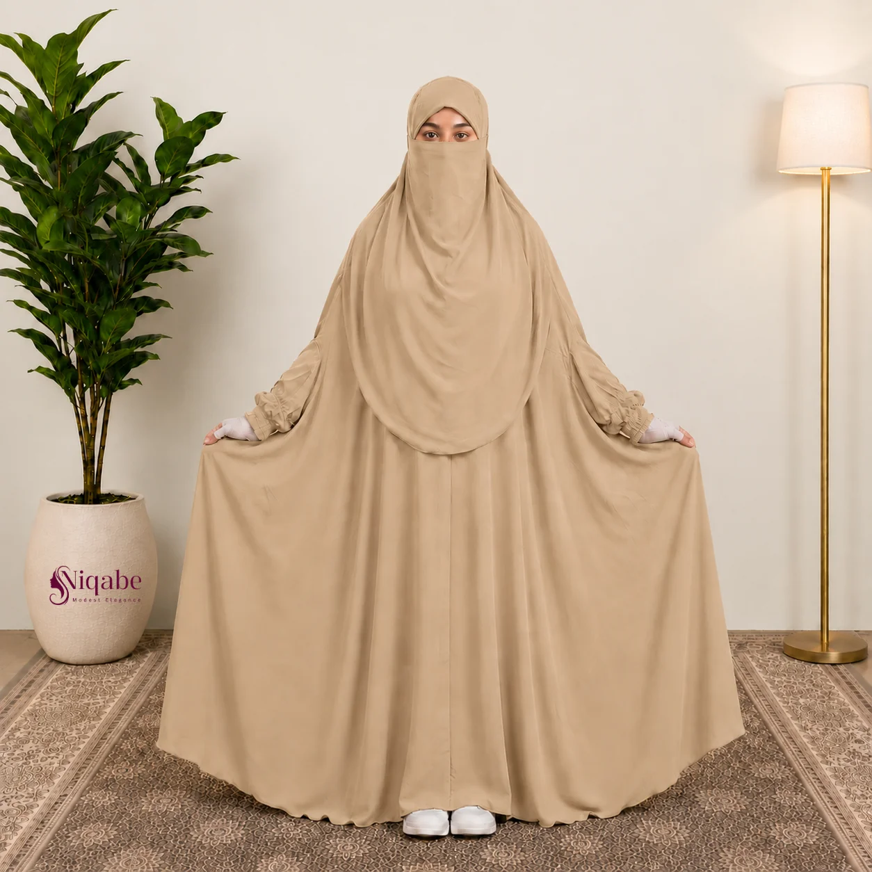 Premium Dubai Cherry Floor-Touch Jilbab - Beige